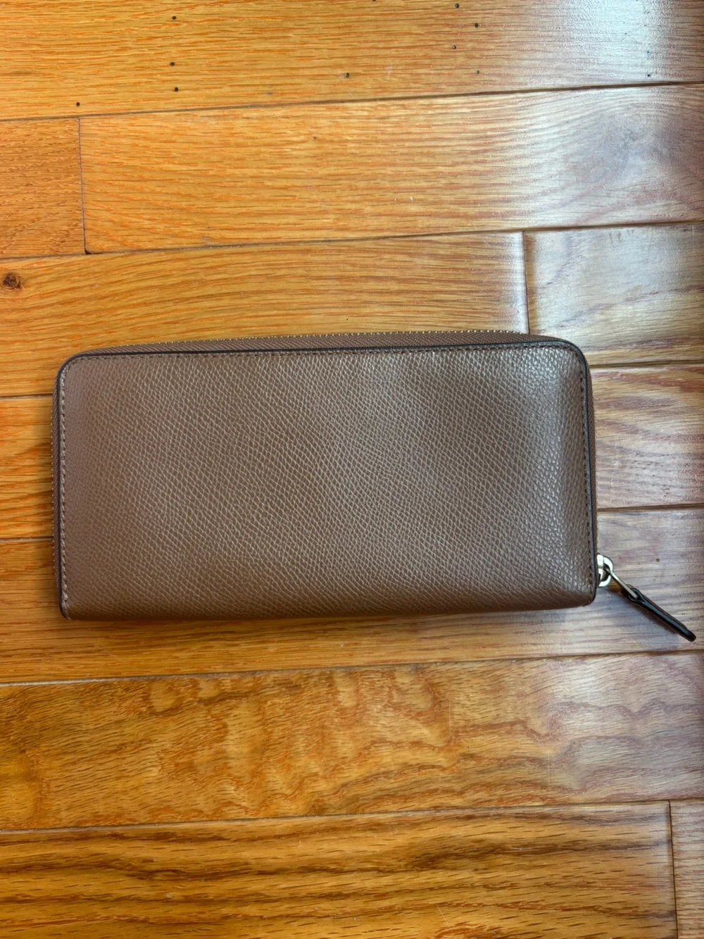Coach Signature Taupe Brown Pebbled Leather Zip Accordion Wallet